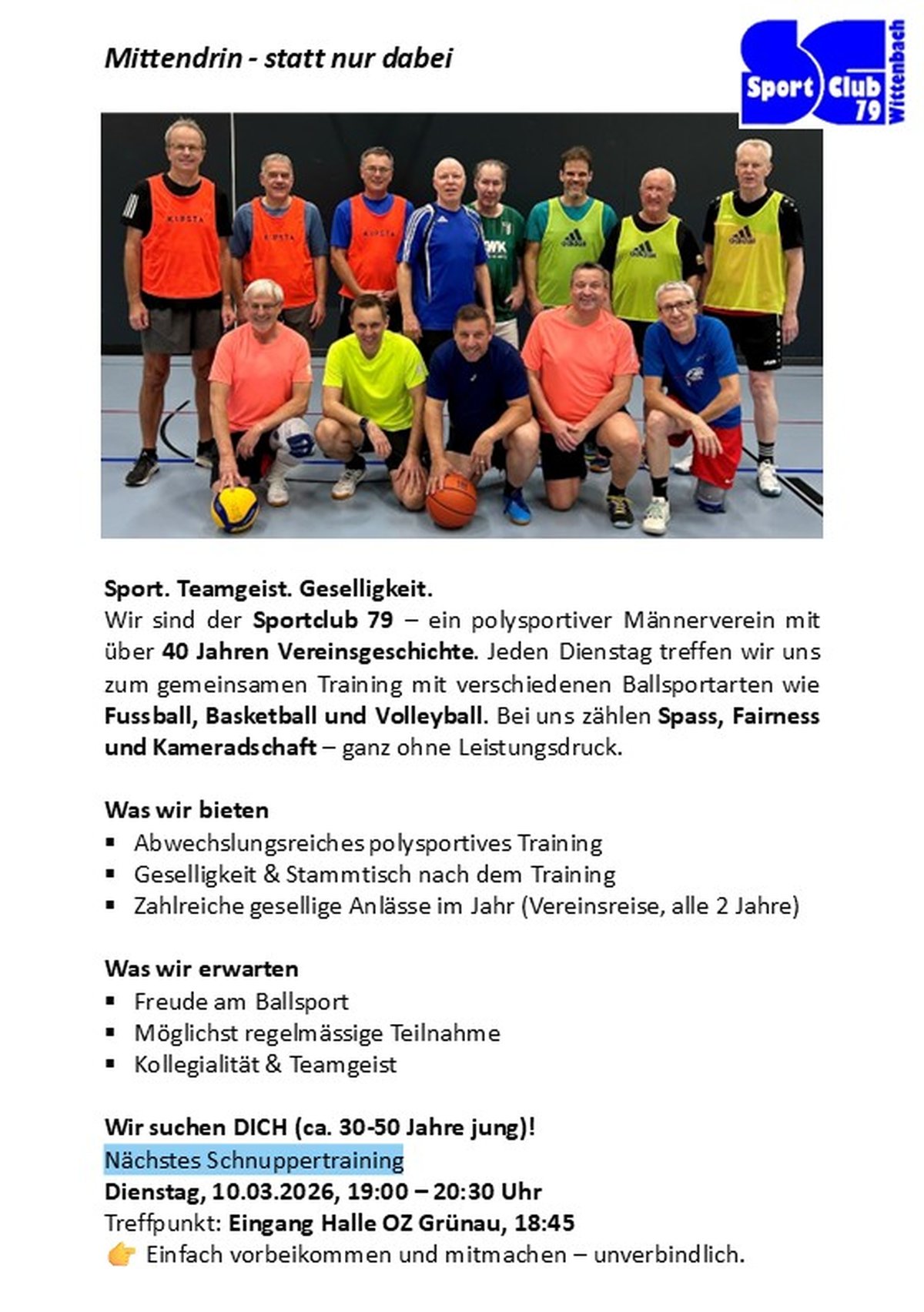 👉 Schnuppertraining beim Sportclub 79